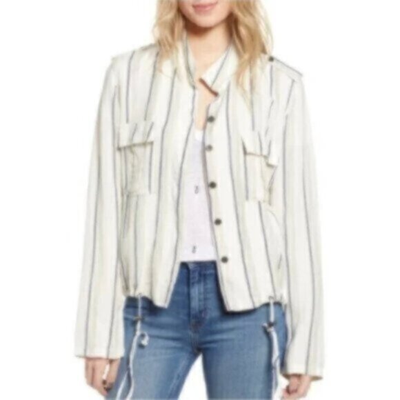 NWOT Rails Rowan Striped Army Linen Lightweight Button Down Jacket - Picture 1 of 14